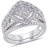 Ensemble nuptial auréole rétro Miabella avec diamants 1/4 CT poids total en argent sterling
