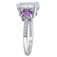 Bague à trois-pierres Miabella avec aigue-marine glacée, améthyste et accents de diamants en argent sterling