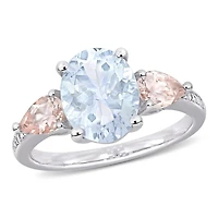 Miabella Ice Aquamarine, Morganite and Diamond-Accent Sterling Silver 3-Stone Ring