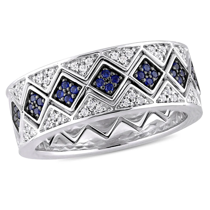 Ensemble 3-bagues Miabella avec saphir synthétique et saphir blanc synthétique en argent sterling
