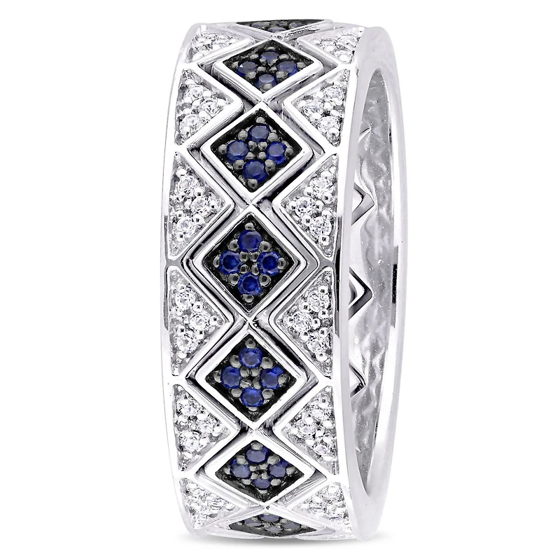 Ensemble 3-bagues Miabella avec saphir synthétique et saphir blanc synthétique en argent sterling