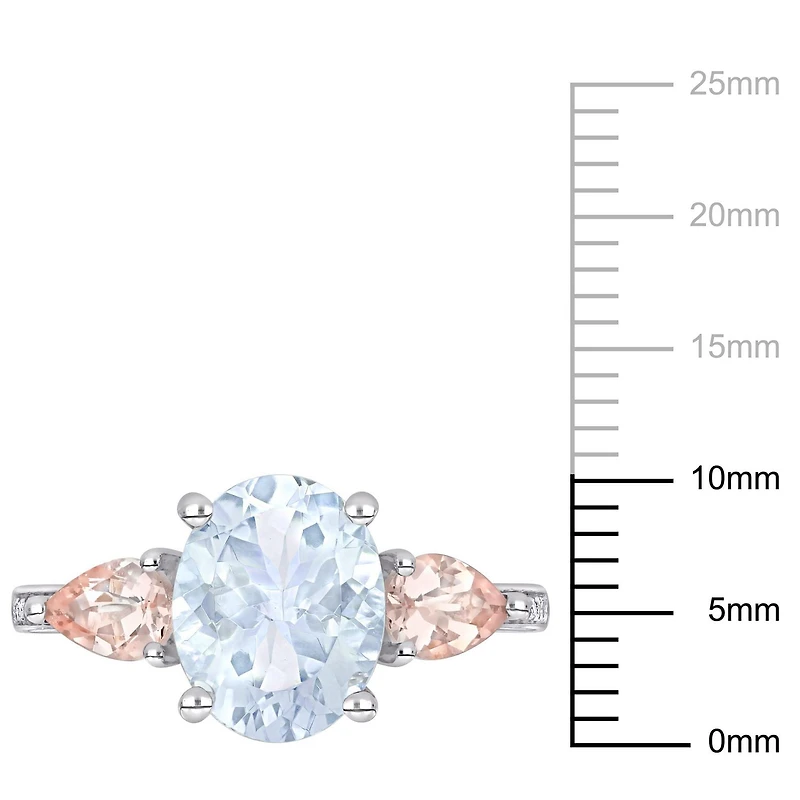 Miabella Ice Aquamarine, Morganite and Diamond-Accent Sterling Silver 3-Stone Ring