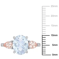 Miabella Ice Aquamarine, Morganite and Diamond-Accent Sterling Silver 3-Stone Ring
