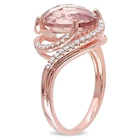 Miabella Simulated Morganite and Cubic Zirconia Rose Rhodium-Plated Sterling Silver Halo Cocktail Ring