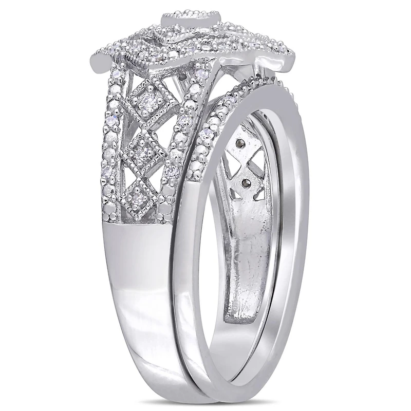 Ensemble nuptial auréole rétro Miabella avec diamants 1/4 CT poids total en argent sterling