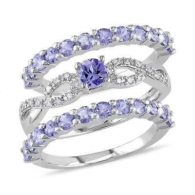 Miabella Tanzanite and 1/10 Carat T.W. Diamond Sterling Silver Infinity Semi-Eternity 3-Piece Ring Set