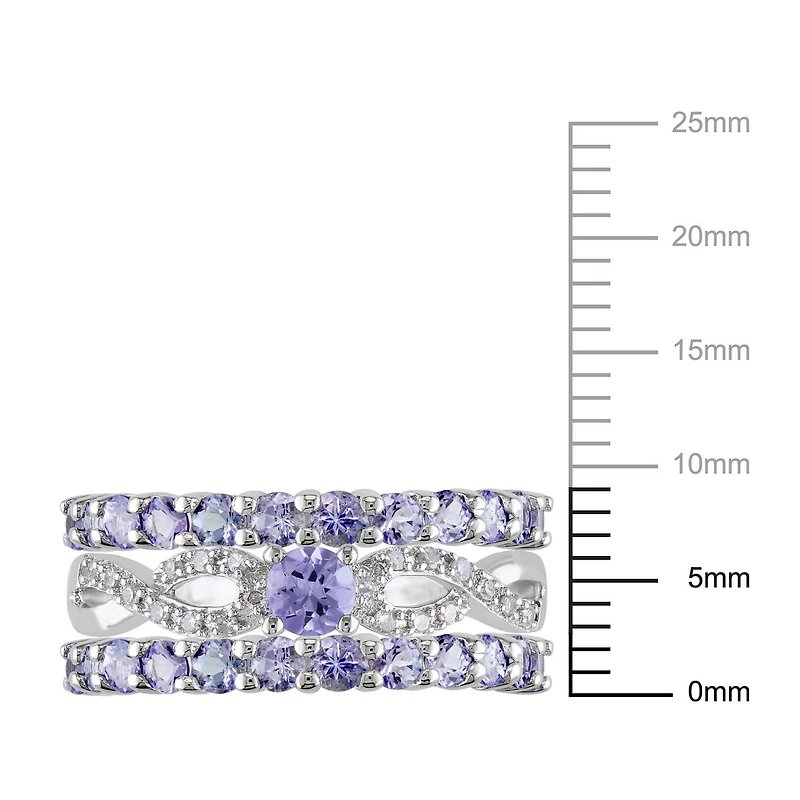 Miabella Tanzanite and 1/10 Carat T.W. Diamond Sterling Silver Infinity Semi-Eternity 3-Piece Ring Set