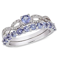 Miabella Tanzanite and 1/10 Carat T.W. Diamond Sterling Silver Infinity Ring Set