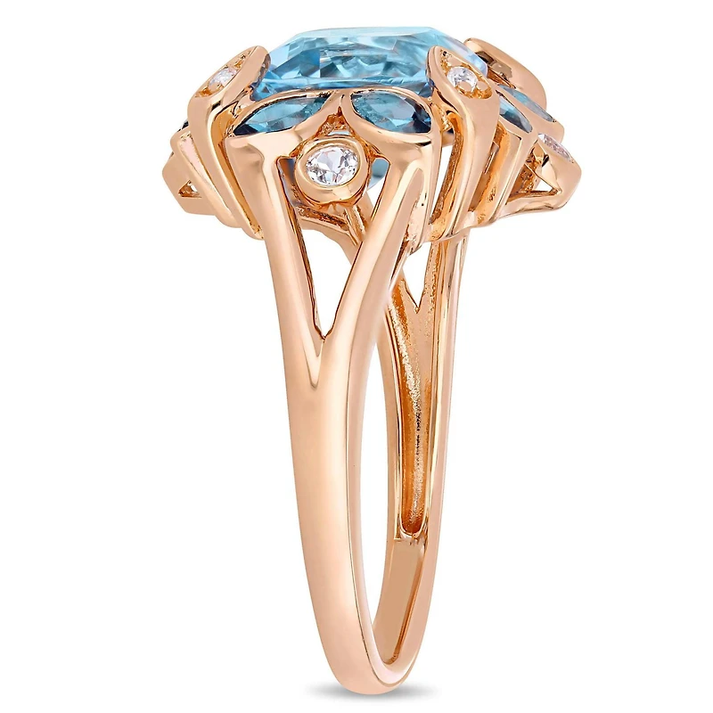 Miabella Blue Topaz and White Topaz Rose-Plated Sterling Silver Floral Cocktail Ring