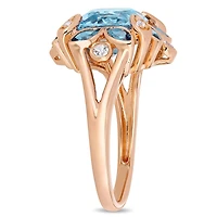 Miabella Blue Topaz and White Topaz Rose-Plated Sterling Silver Floral Cocktail Ring