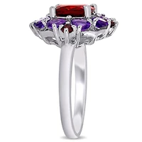 Miabella 4-2/5 Carat T.G.W. Garnet and Amethyst Sterling Silver Floral Ring
