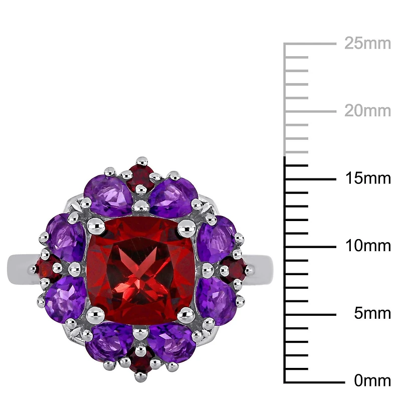 Miabella 4-2/5 Carat T.G.W. Garnet and Amethyst Sterling Silver Floral Ring