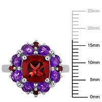 Miabella 4-2/5 Carat T.G.W. Garnet and Amethyst Sterling Silver Floral Ring
