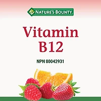 NATURE'S BOUNTY La vitamine B12 favorise la santé, le système immunitaire et la form. des globules rouges; saveurs variées : baies mélangées, orange et framboise 75 paquet 75 gélifiés