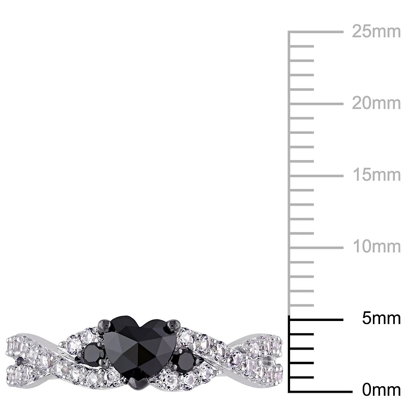 Asteria 3/5 Carat T.W. Black Diamond and 5/8 Carat T.G.W. Created White Sapphire Sterling Silver Heart Engagement Ring