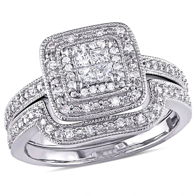 Miabella 1/3 Carat T.W. Princess And Round Diamond Sterling Silver Bridal Set