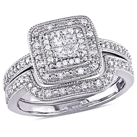 Miabella 1/3 Carat T.W. Princess And Round Diamond Sterling Silver Bridal Set