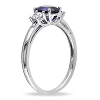 Tangelo 1-3/5 Carat T.G.W. Oval-Cut Created Sapphire and Diamond-Accent 10 K White Gold Three-Stone Ring
