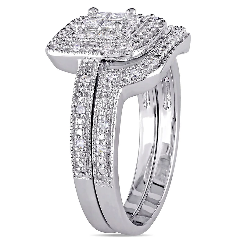 Ensemble nuptial Miabella avec diamants ronds et de coupe princesse 1/3 CT poids total en argent sterling