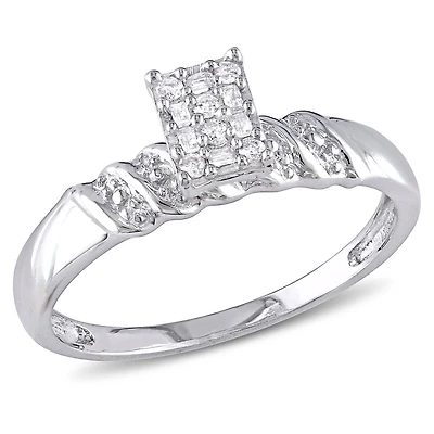 Miabella 1/10 Carat T.W. Round And Baguette Diamond Sterling Silver Cluster Engagement Ring