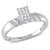 Miabella 1/10 Carat T.W. Round And Baguette Diamond Sterling Silver Cluster Engagement Ring