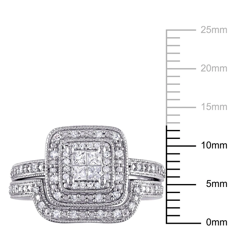 Miabella 1/3 Carat T.W. Princess And Round Diamond Sterling Silver Bridal Set