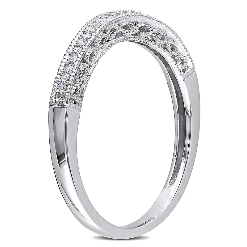 Bague courbée rétro Miabella avec accents de diamants en or blanc 10K