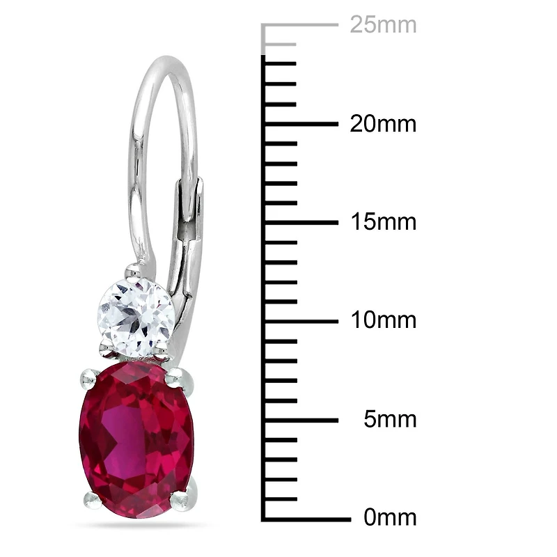 Boucles d'oreille Tangelo avec rubis synthétiques et saphirs blancs synthétiques 4-5/8 CT PBT en argent sterling