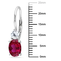 Boucles d'oreille Tangelo avec rubis synthétiques et saphirs blancs synthétiques 4-5/8 CT PBT en argent sterling