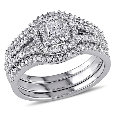Ensemble nuptial auréole 3-pièces Miabella avec diamants ronds et de coupe princesse 1/2 CT poids total en argent sterling