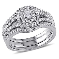 Ensemble nuptial auréole 3-pièces Miabella avec diamants ronds et de coupe princesse 1/2 CT poids total en argent sterling