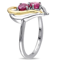 Tangelo 1-1/6 Carat T.G.W. Created Ruby and Diamond-Accent Two-Tone Sterling Silver Double Heart Ring