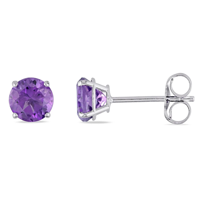 Tangelo 4/5 Carat T.G.W. Amethyst 14 K White Gold Solitaire Stud Earrings