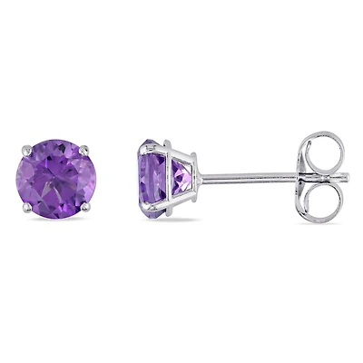 Tangelo 4/5 Carat T.G.W. Amethyst 14 K White Gold Solitaire Stud Earrings