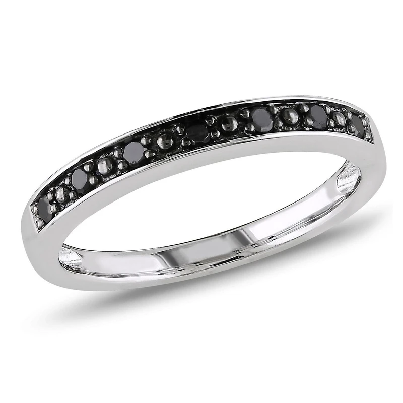 Bague d'anniversaire semi-éternité avec diamants noirs 1/10 CT poids total en argent sterling