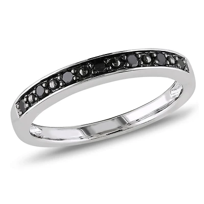 Bague d'anniversaire semi-éternité avec diamants noirs 1/10 CT poids total en argent sterling