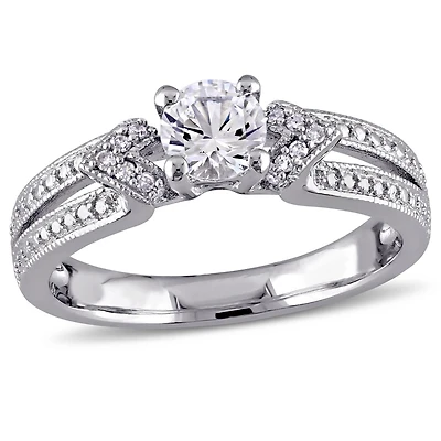 Bague de fiançailles rétro Miabella avec saphirs blancs synthétiques 5/8 CT PBT et accents de diamants en argent sterling