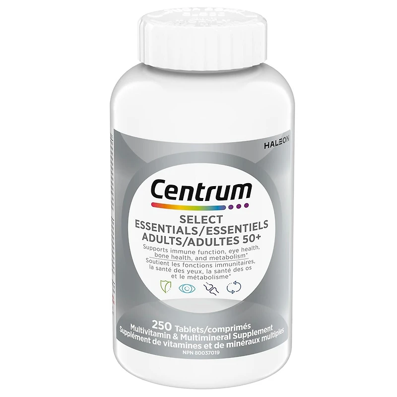 Centrum Select Essentials Adults 50+ Multivitamin and Multimineral Supplement Tablets, 250 Count, 250 Tablets