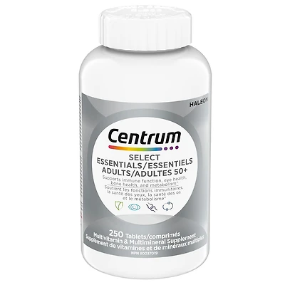 Centrum Select Essentials Adults 50+ Multivitamin and Multimineral Supplement Tablets, 250 Count, 250 Tablets
