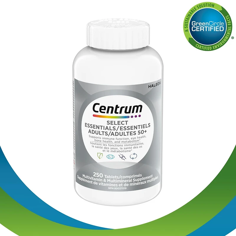 Centrum Select Essentials Adults 50+ Multivitamin and Multimineral Supplement Tablets, 250 Count, 250 Tablets