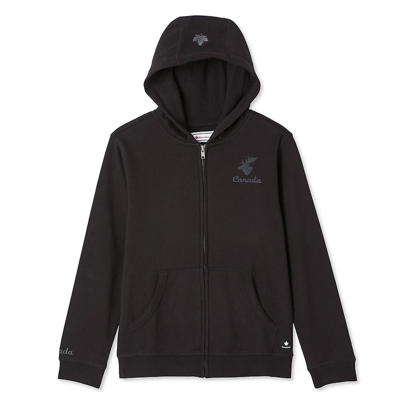 Haut à capuchon zippé sur la longueur Canadiana collection non genrée pour enfants