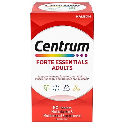Supplément complet de vitamines et de minéraux multiples Forte Essentiels de Centrum pour adultes