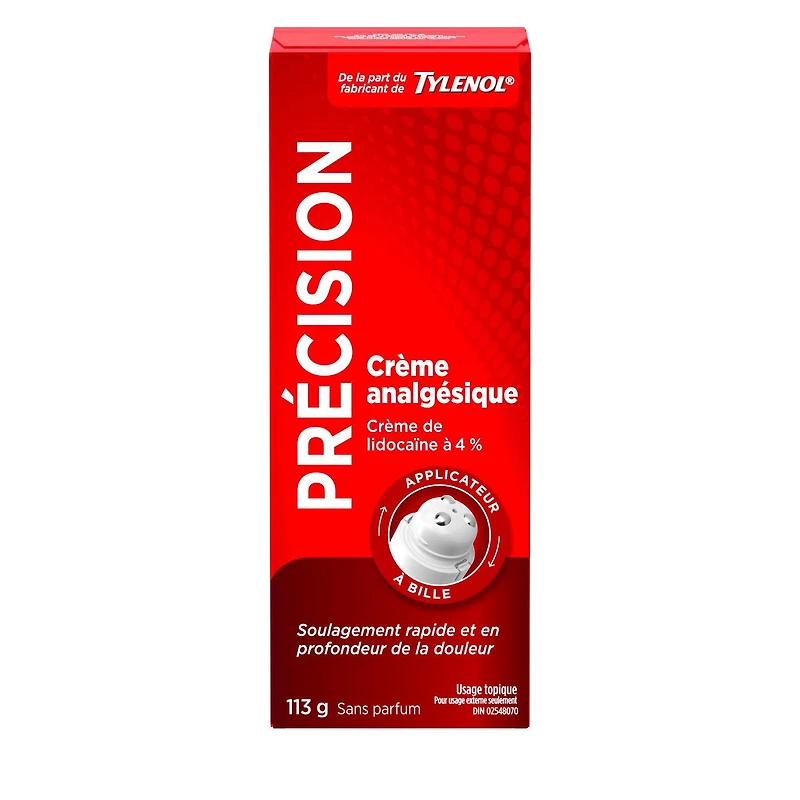 Precise Pain Relief Cream from the Makers of Tylenol, 4% Lidocaine, Fast, Effective Pain Relief, Unscented, 113 g