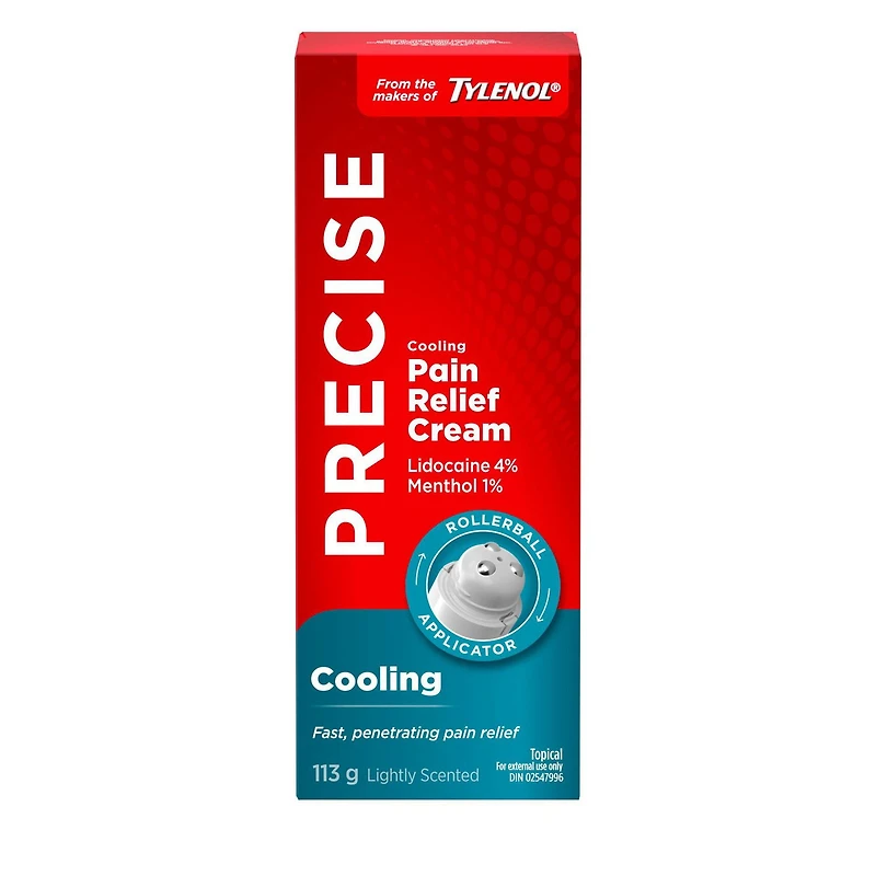 Crème analgésique Précision, Effet refroidissant, des fabricants de Tylenol, 4 % de lidocaïne et 1 % de menthol, soulagement rapide et efficace de la douleur, parfum léger 113 g