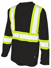 TOUGH DUCK LONG SLEEVE SAFETY T-SHIRT WITH 2" REFLECTIVE TAPE AND 4" CONTRAST BACKING.