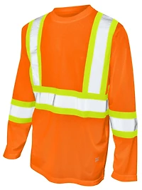 TOUGH DUCK LONG SLEEVE SAFETY T-SHIRT WITH 2" REFLECTIVE TAPE AND 4" CONTRAST BACKING.