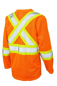 TOUGH DUCK LONG SLEEVE SAFETY T-SHIRT WITH 2" REFLECTIVE TAPE AND 4" CONTRAST BACKING.