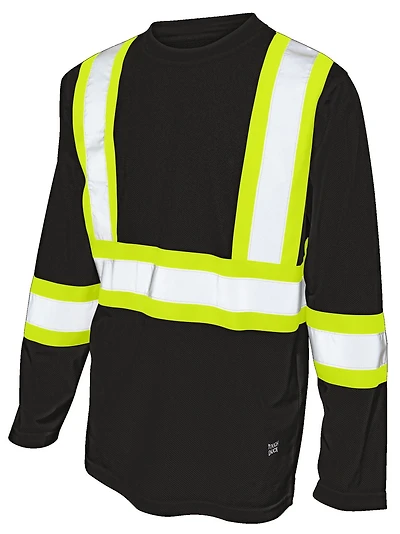 TOUGH DUCK LONG SLEEVE SAFETY T-SHIRT WITH 2" REFLECTIVE TAPE AND 4" CONTRAST BACKING.