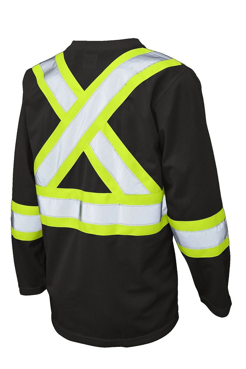TOUGH DUCK LONG SLEEVE SAFETY T-SHIRT WITH 2" REFLECTIVE TAPE AND 4" CONTRAST BACKING.