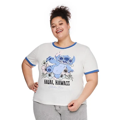 T-shirt à bordure contrastante Stitch Disney Plus pour femmes Tailles 1X-4X